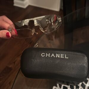 Clear rhinestone sunglasses with diamond strip and the diamond CCs.